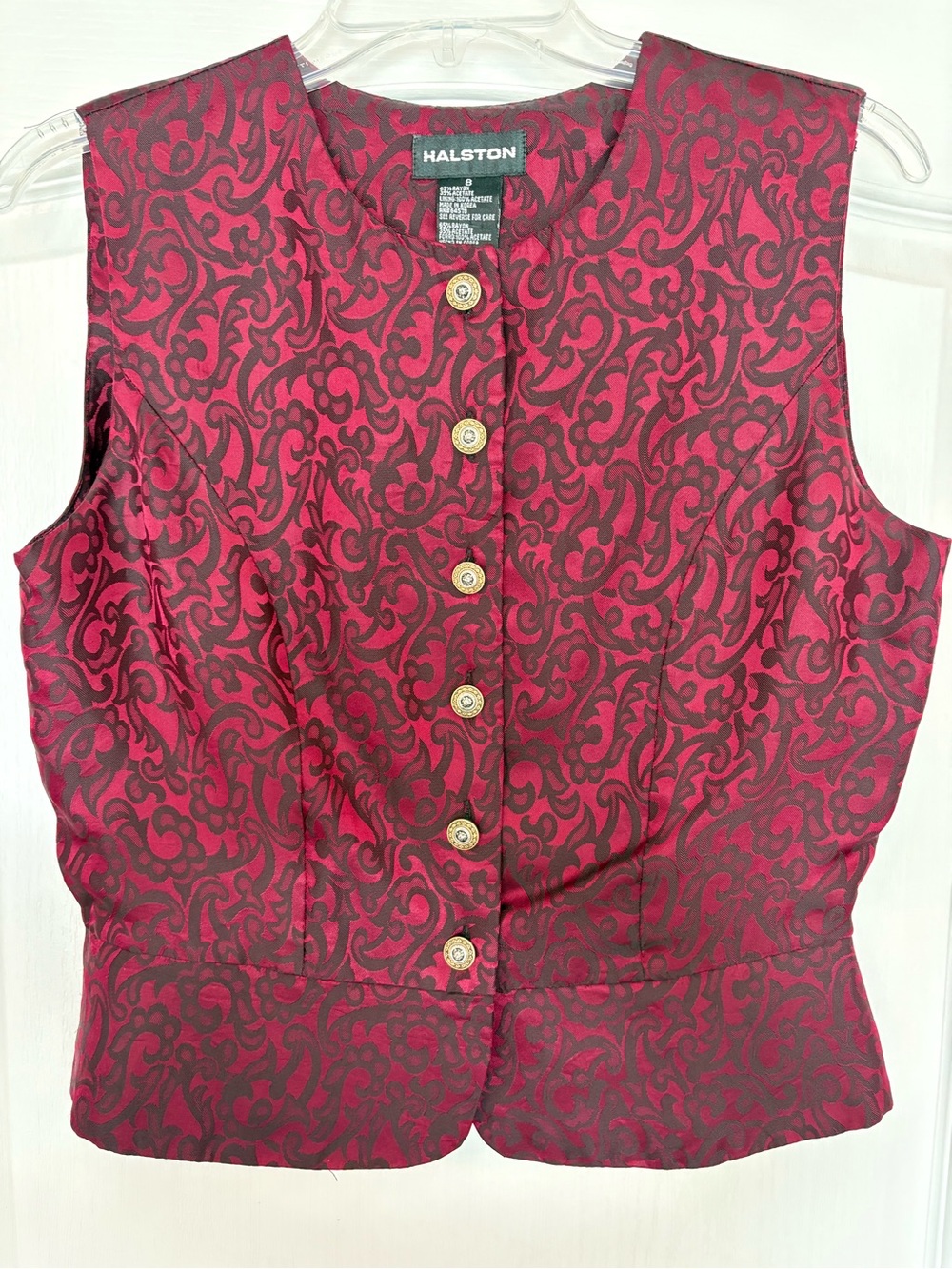 Halston Heritage Red and Black Sleeveless Brocade Vest Vintage. NWOT.